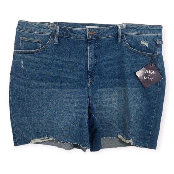 Ava Viv Women's Size 22W Denim Shorts Plus Blue High Rise No Gap Waistband - Picture 1 of 14